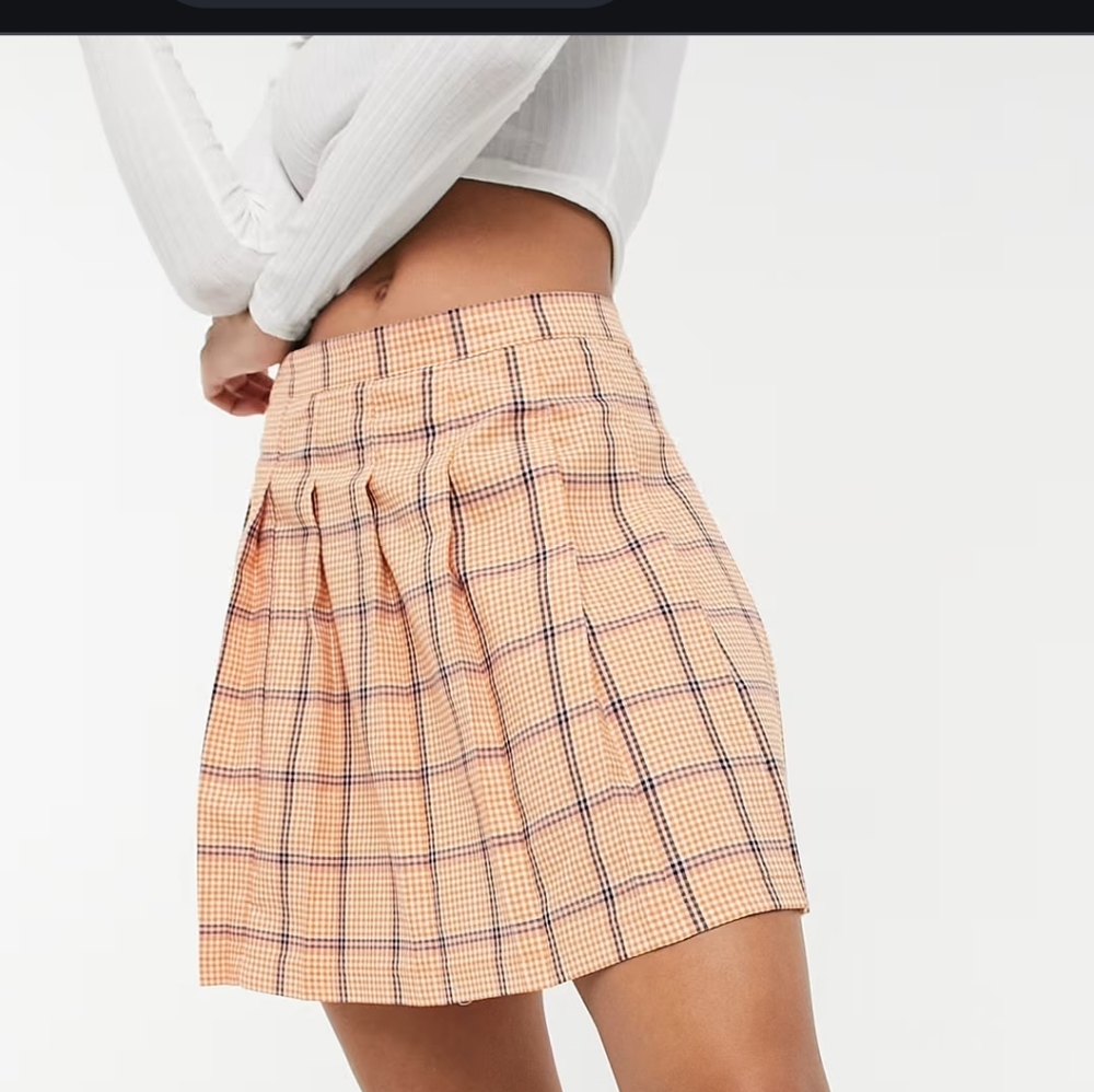 ASOS Orange Plaid Mini Skater Skirt with Pleats
